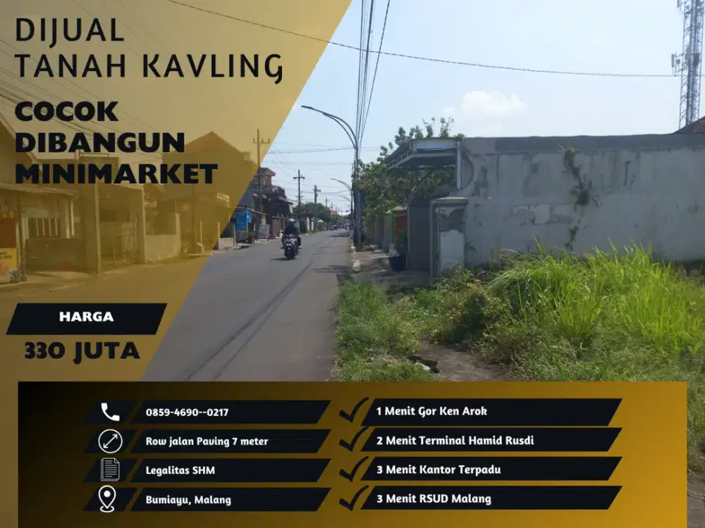 Cocok Dibangun Minimarket Lebar Jalan 6 Meter Tanah Dijual 5 Menit GOR Ken Arok Malang