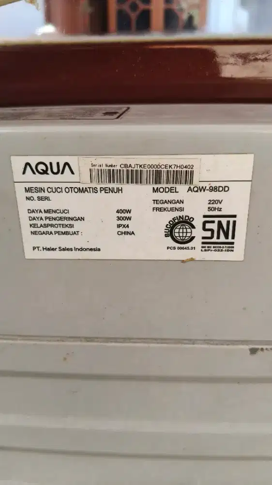 Aqua mesin cuci 1 tabung 9Kg