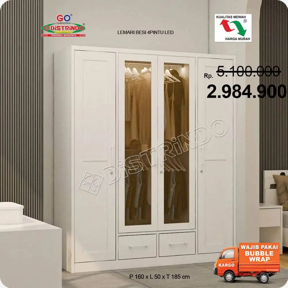 LEMARI BESI 4PINTU LAMPU LED