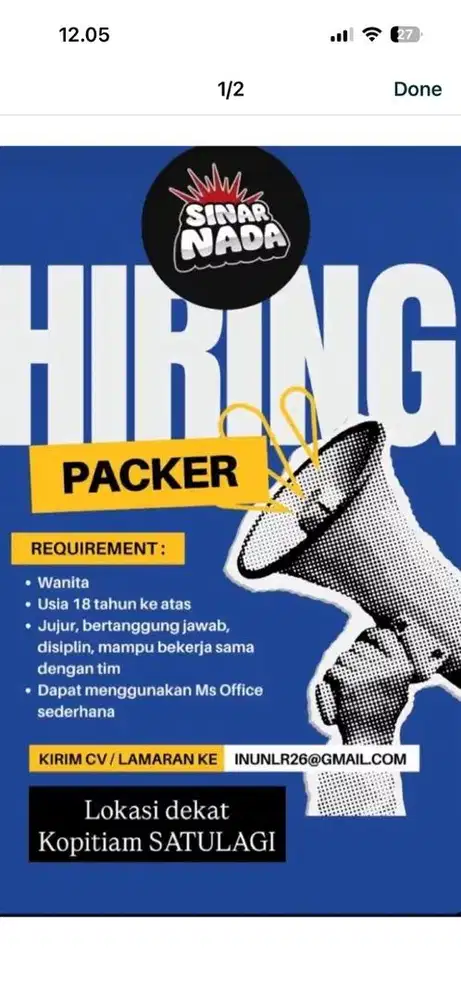 Di butuhkan yang berpengalaman sebagai Packer