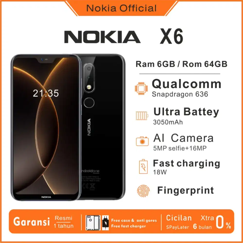 Nokia X6(6.1plus) /6GB+64GB /dual sim/type-c/Nokia ori Garansi resmi.