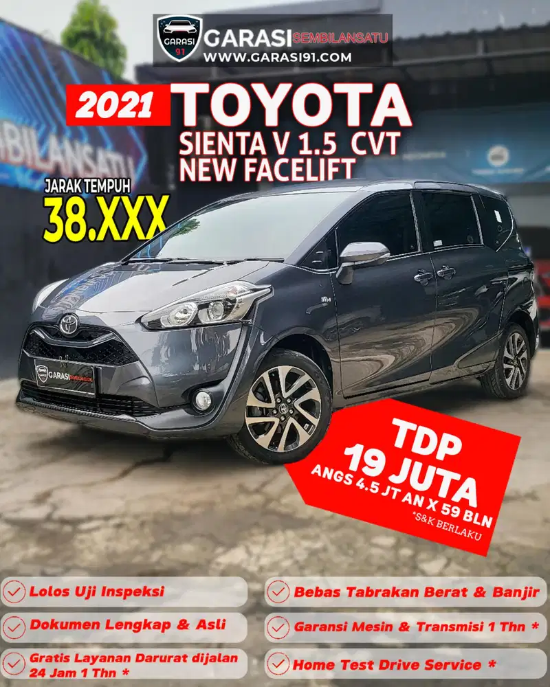 [ TDP 19 Jt ] Sienta V 1.5 Cvt 2021 New Facelift