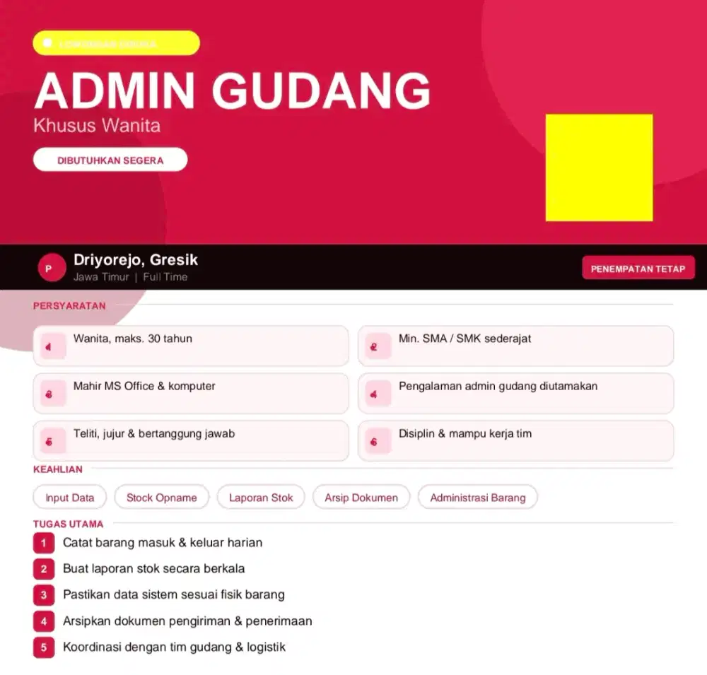 Admin gudang daerah Driyorejo