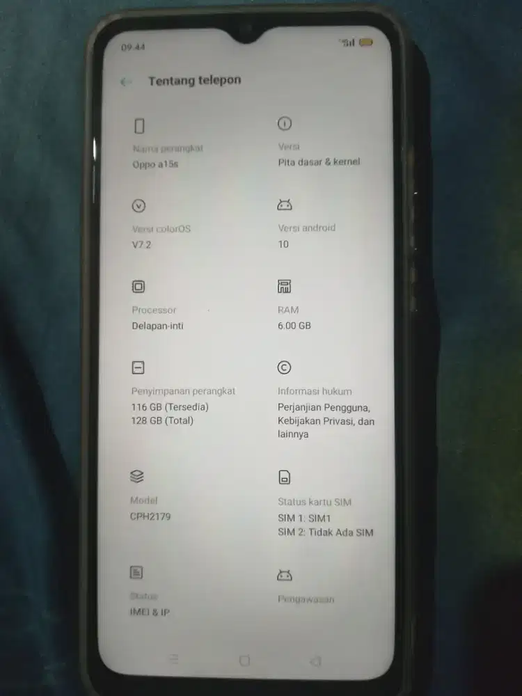 Oppo a15s Ram 6 GB internal 128 GB