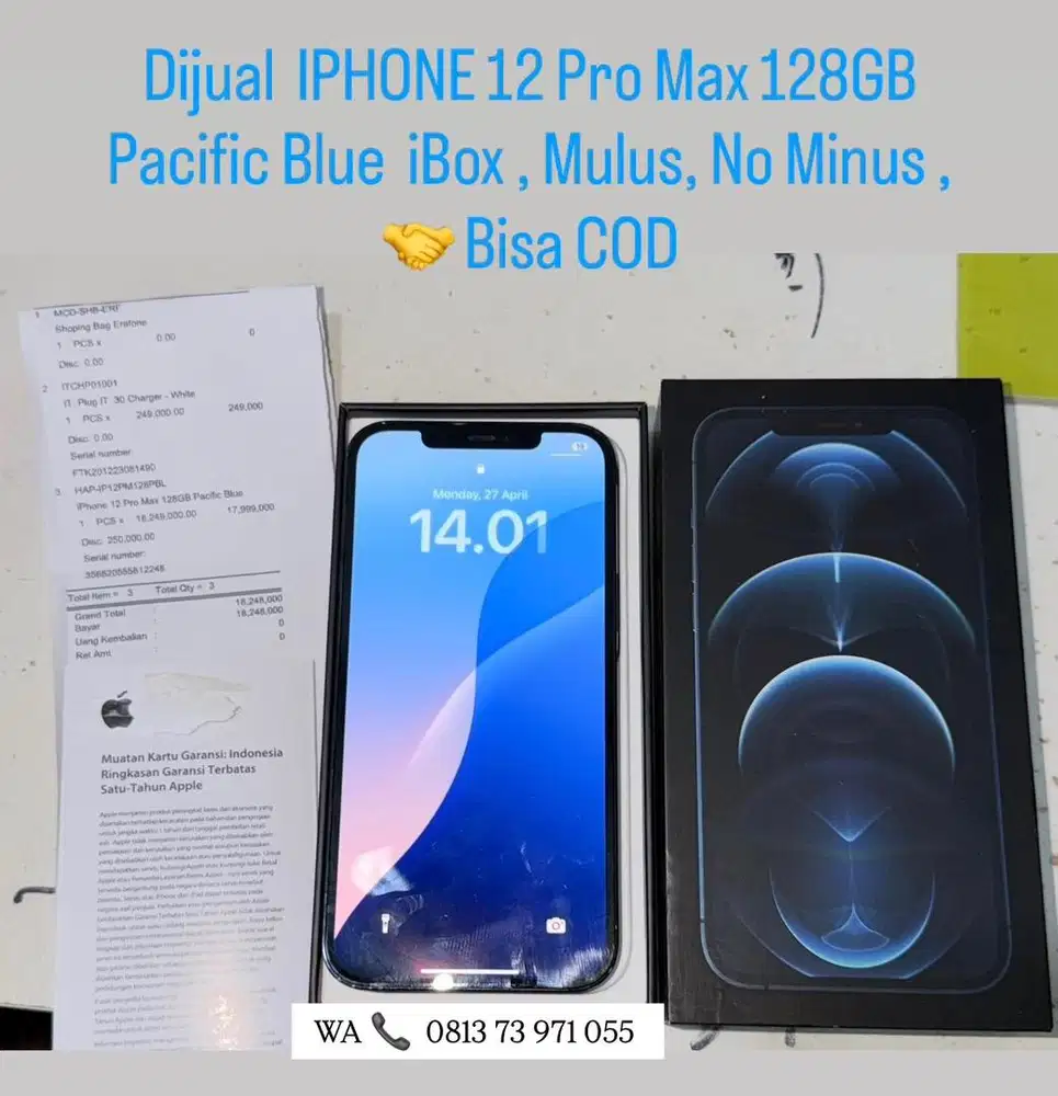 Dijual IPHONE 12 Pro Max 128 GB Resmi IBOX Mulus no Minus bisa COD