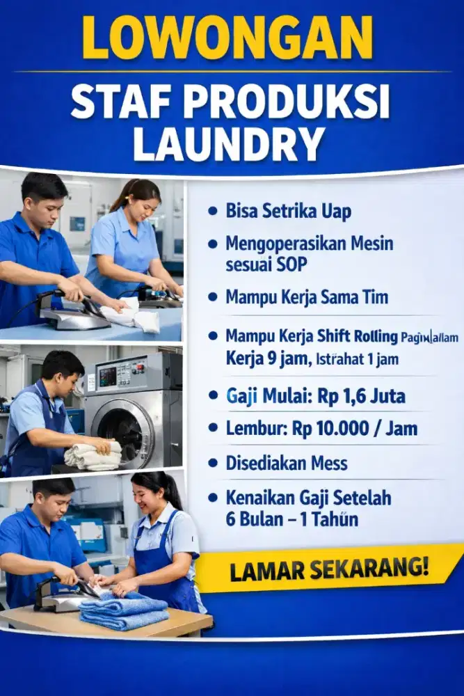 LOKER DICARI STAF PRODUKSI LAUNDRY SHIFT PAGI & MALAM