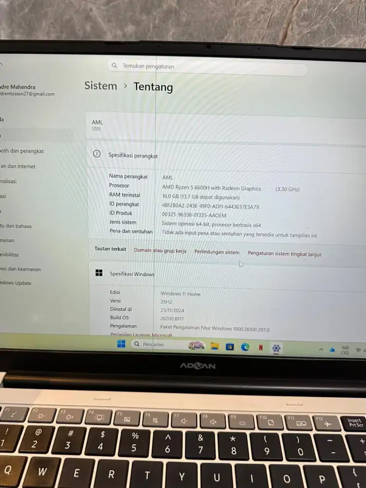 Advan workplus ryzen 5 6600h 16/512