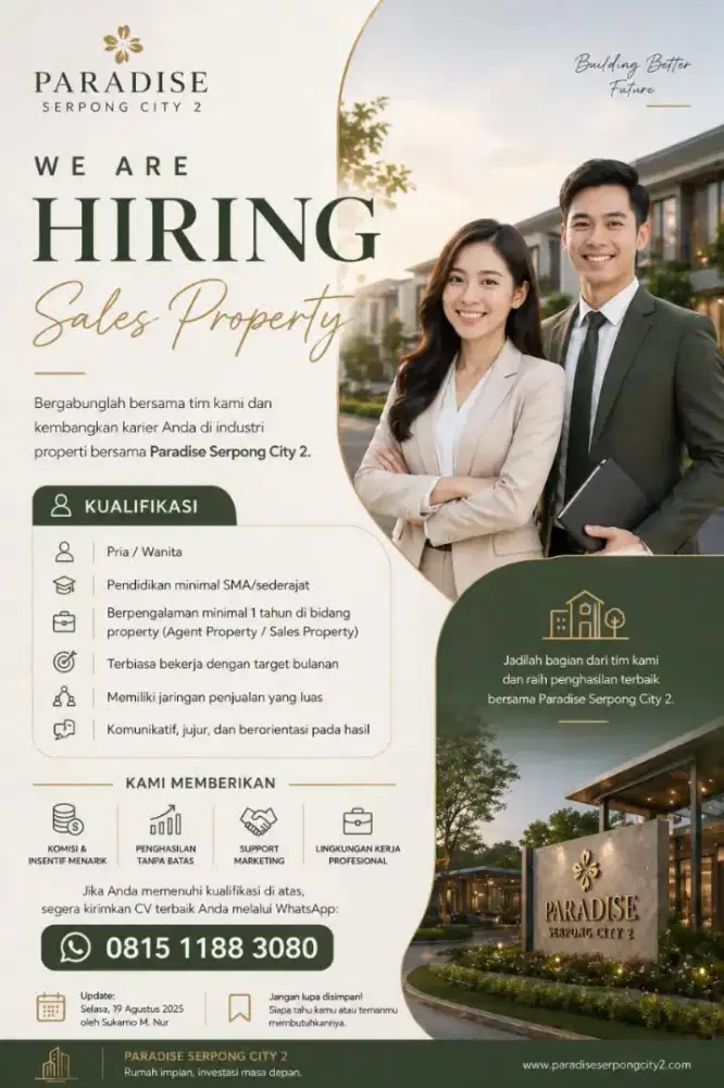 Di butuhkan SEGERA !!! Sales Inhouse Paradise serpong City 2