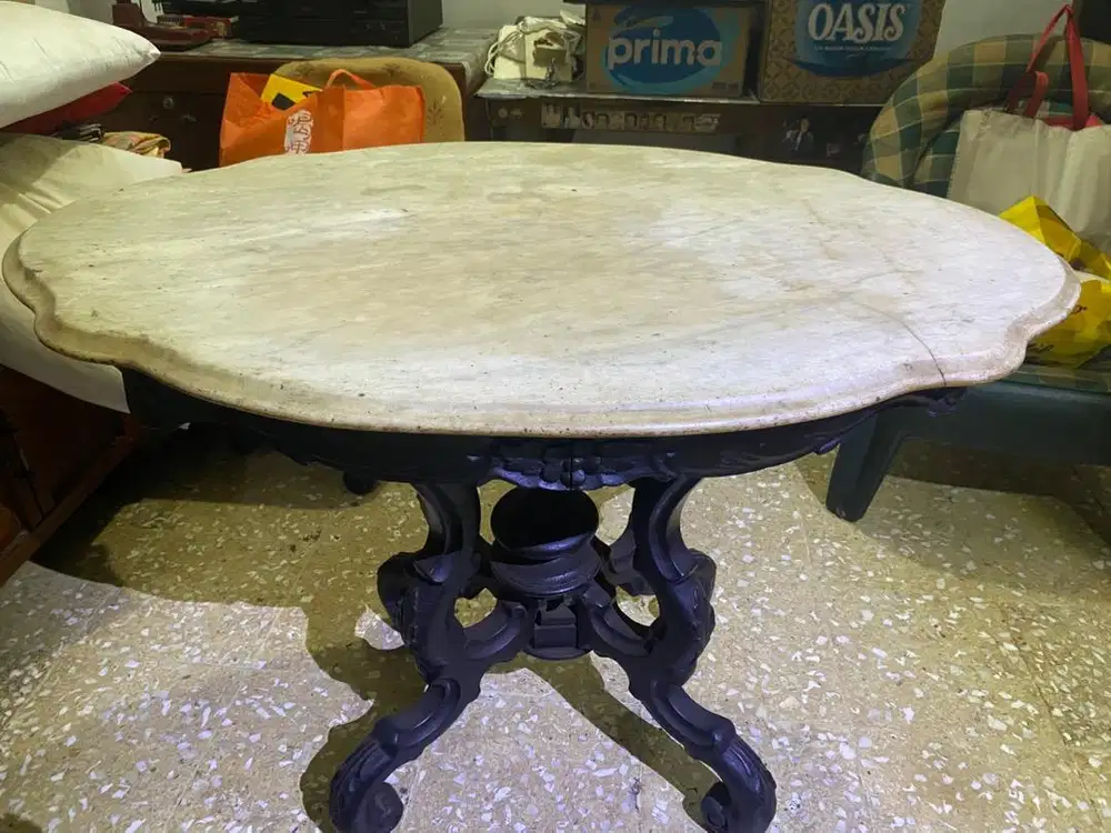 Meja tamu marmer antik kayu jati