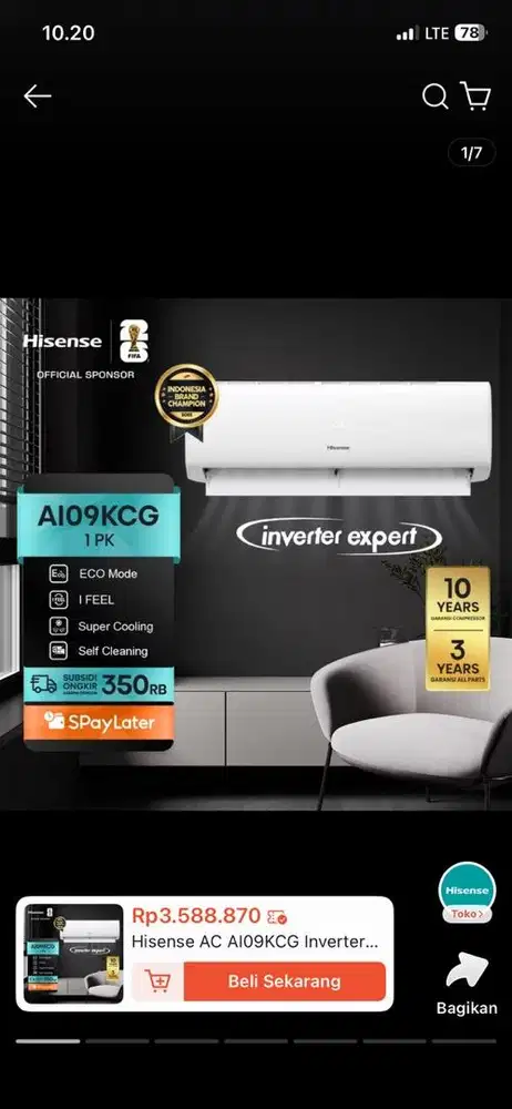 AC Hisense inverter 1pk