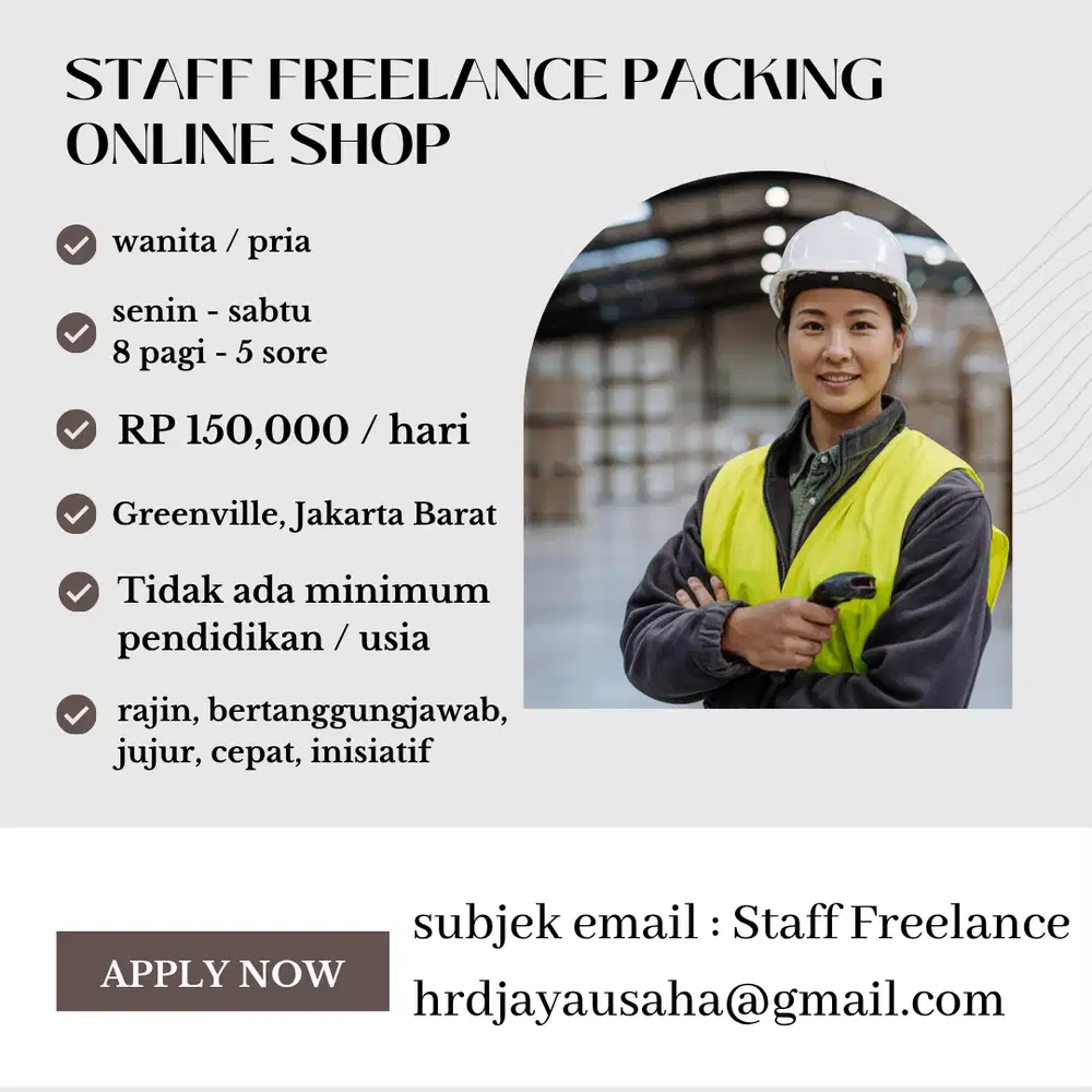 BUTUH PENGHASILAN TAMBAHAN? JOIN STAFF FREELANCE PACKING KAMI!
