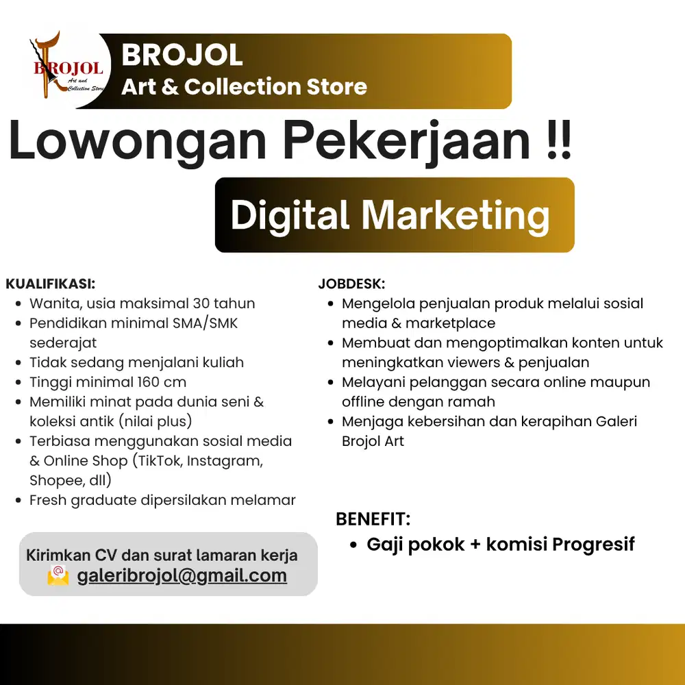 Dibutuhkan segera Digital Marketing untuk Galeri keris & Barang Antik