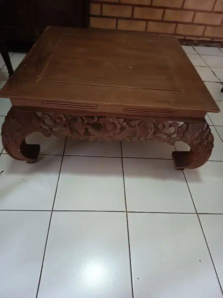 Meja Lesehan Jati Ukir Ketapang 80x80 - Kayu Solid