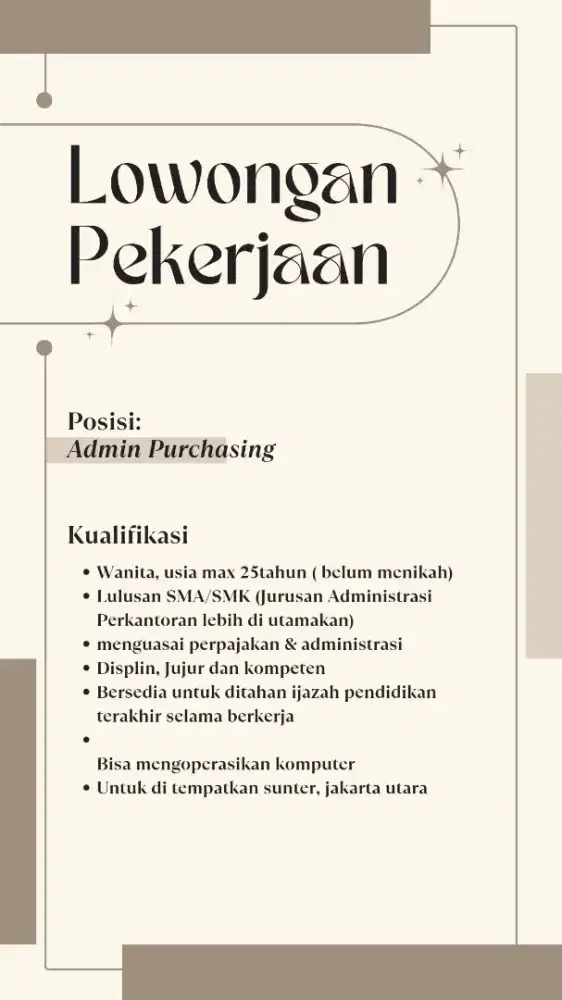 DIBUTUHKAN SEGERA ADMIN PURCHASING