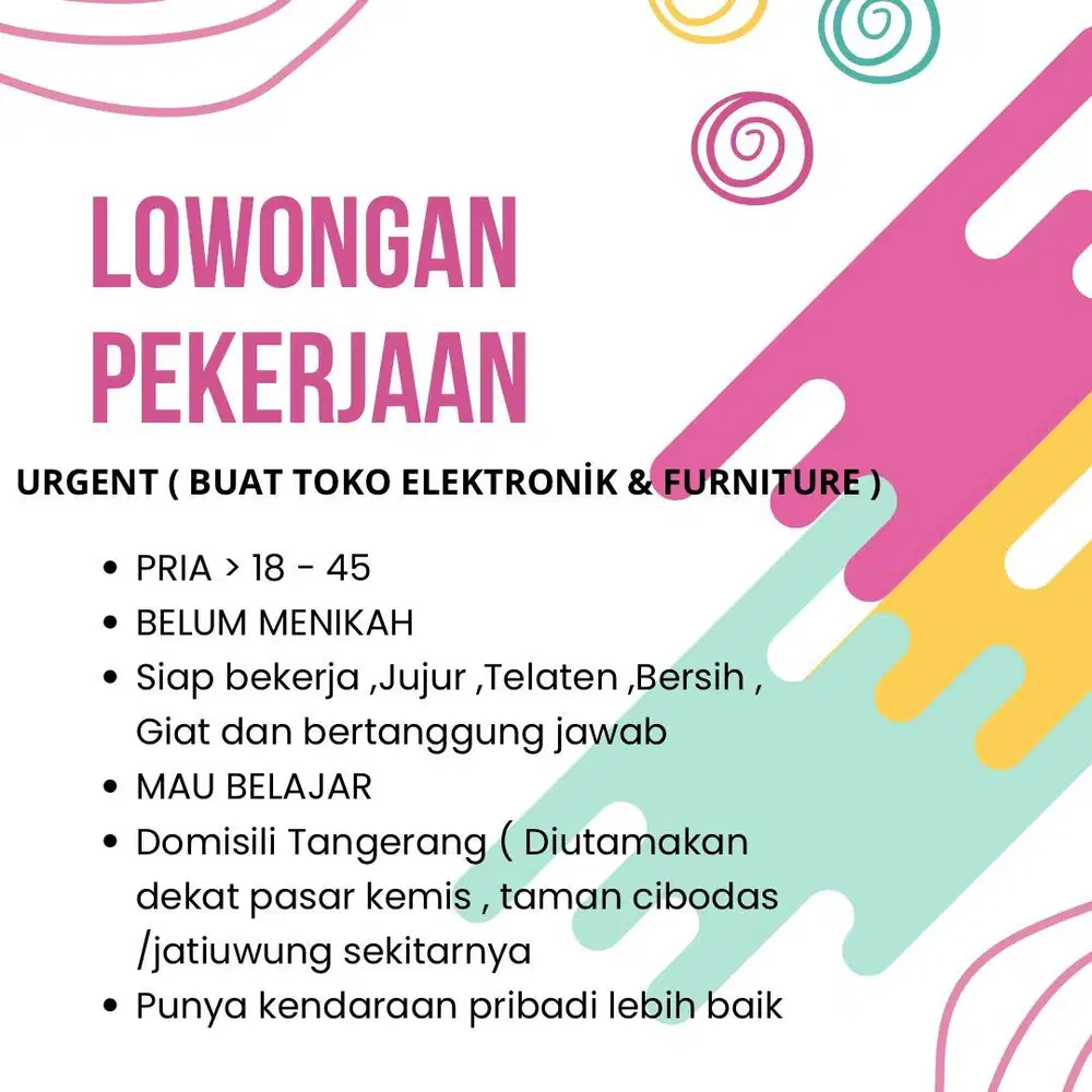 LOWONGAN KERJA UNTUK COWOK
