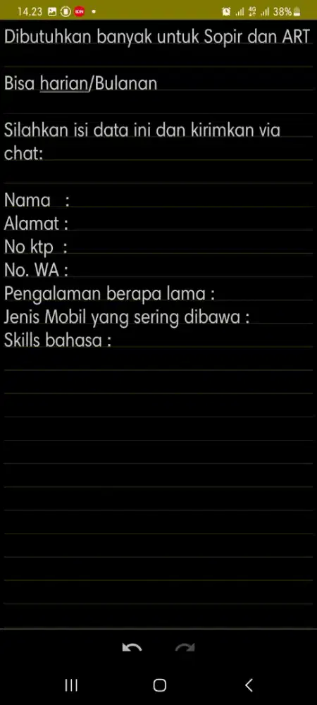 Dibutuhkan banyak Sopir dan ART