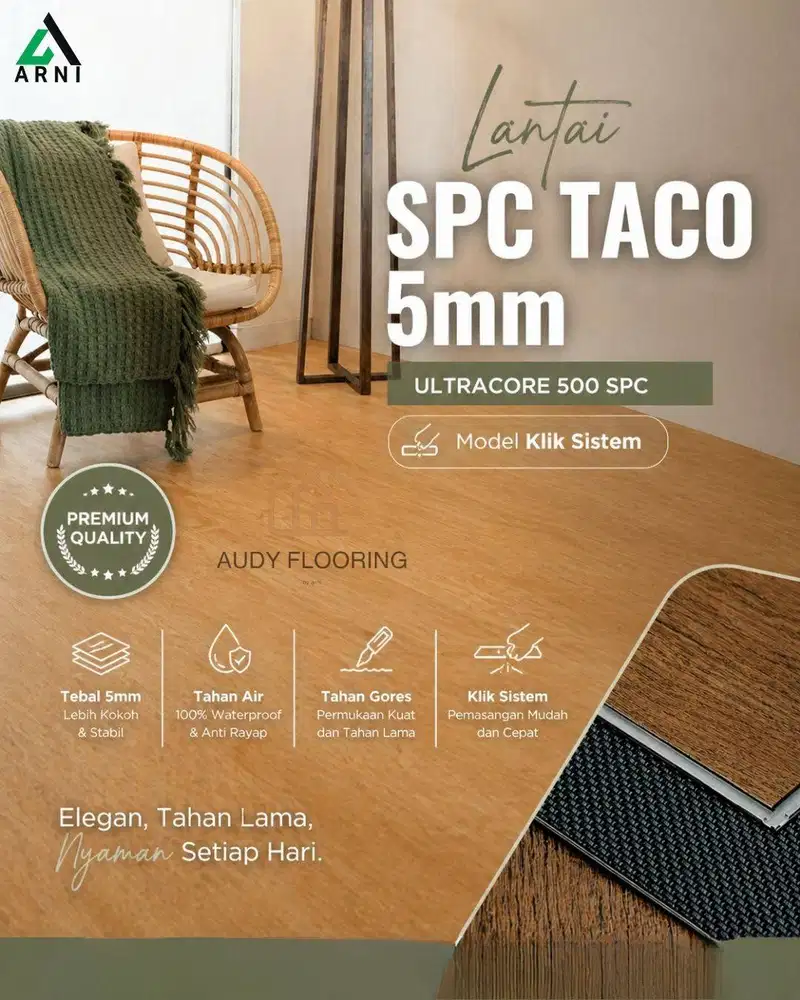 Lantai SPC Taco 5mm ULTRACORE 500 | SPC Model Klik Sistem | Motif Kayu