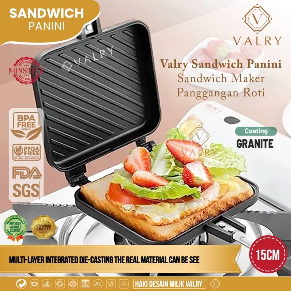 Valry Sandwitch Maker Panini Cetakan Kue Roti Waffle Toaster Grill Pan