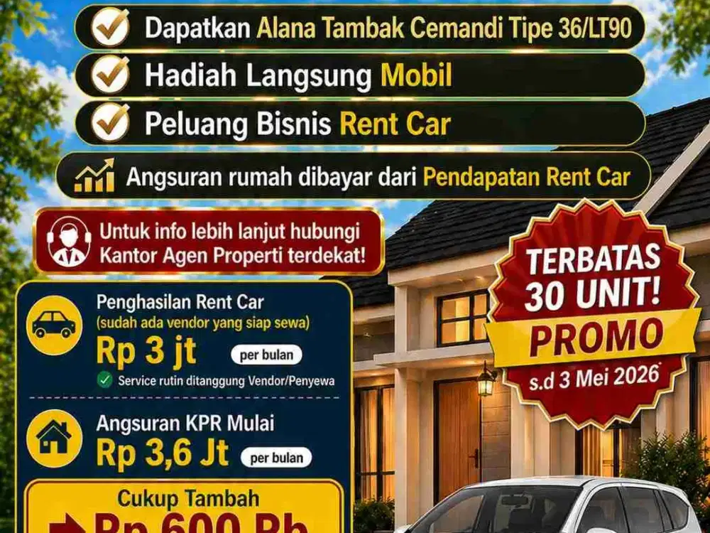BELI RUMAH DAPAT MOBIL ALANA REGENCY CEMANDI SIDOARJO