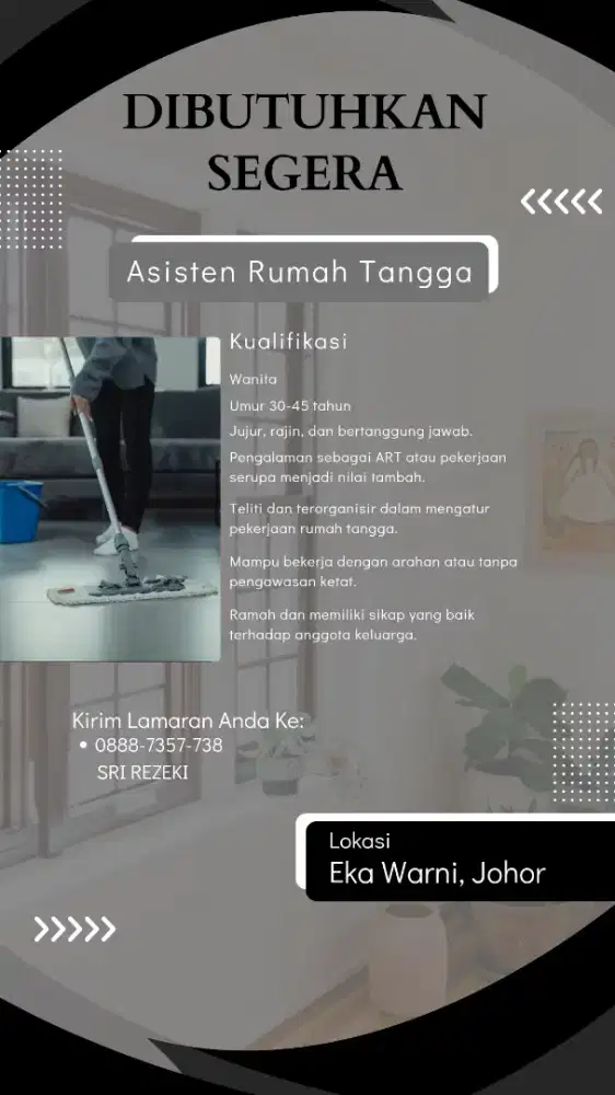 DICARI ASISTEN RUMAH TANGGA