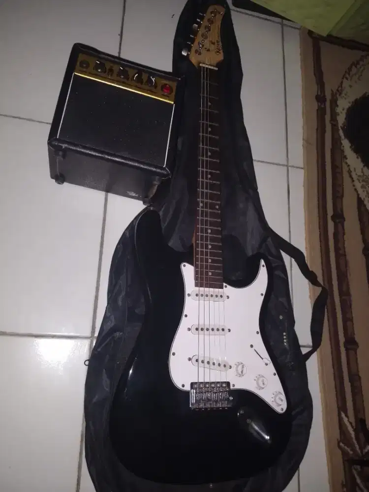 GITAR LISTRIK ORI KOWE STRATOCASTER HITAM ROSEWOOD