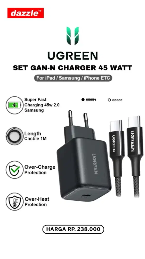 UGREEN GAN CHARGER SET TYPE C 45W (65054, 65055)