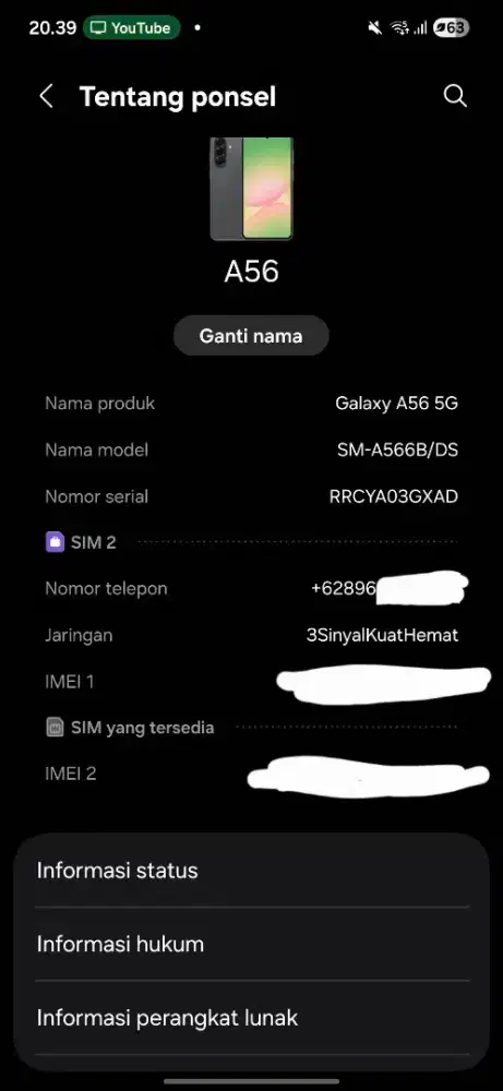 Jual samsung A56. 8/256