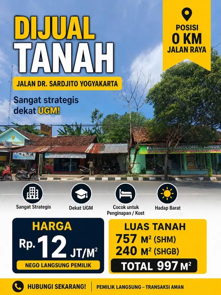 BU Tanah strategis dekat UGM cocok untuk penginapan/ Kostan.