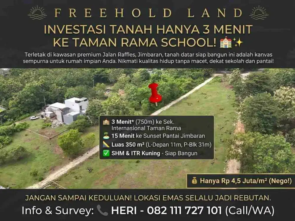 Tanah 3 Menit ke Taman Rama School Jimbaran Badung Bali