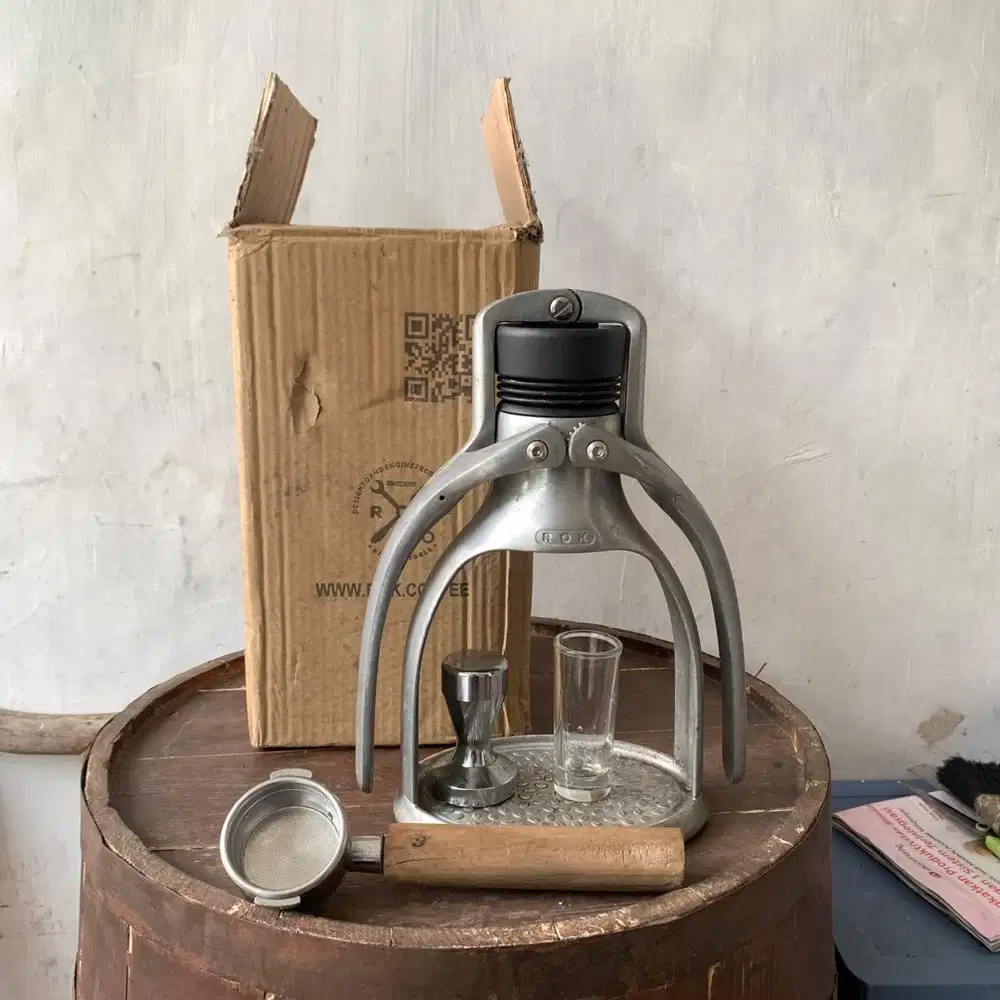 Alat Kopi Rok Presso, Grinder Feima 600N, Mesin Press Gelas dll