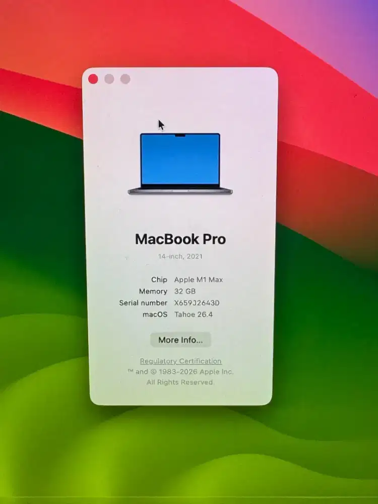 Macbook M1 Pro Max 14 inch Ram 32 Ssd 1 tb Full set Space Grey buat