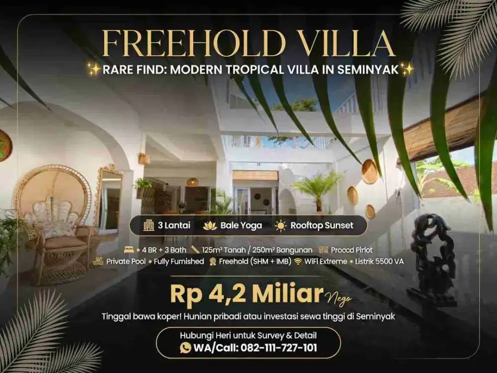 Villa 3 Lantai Desain Modern Tropical di Jantung Seminyak Kuta Bali