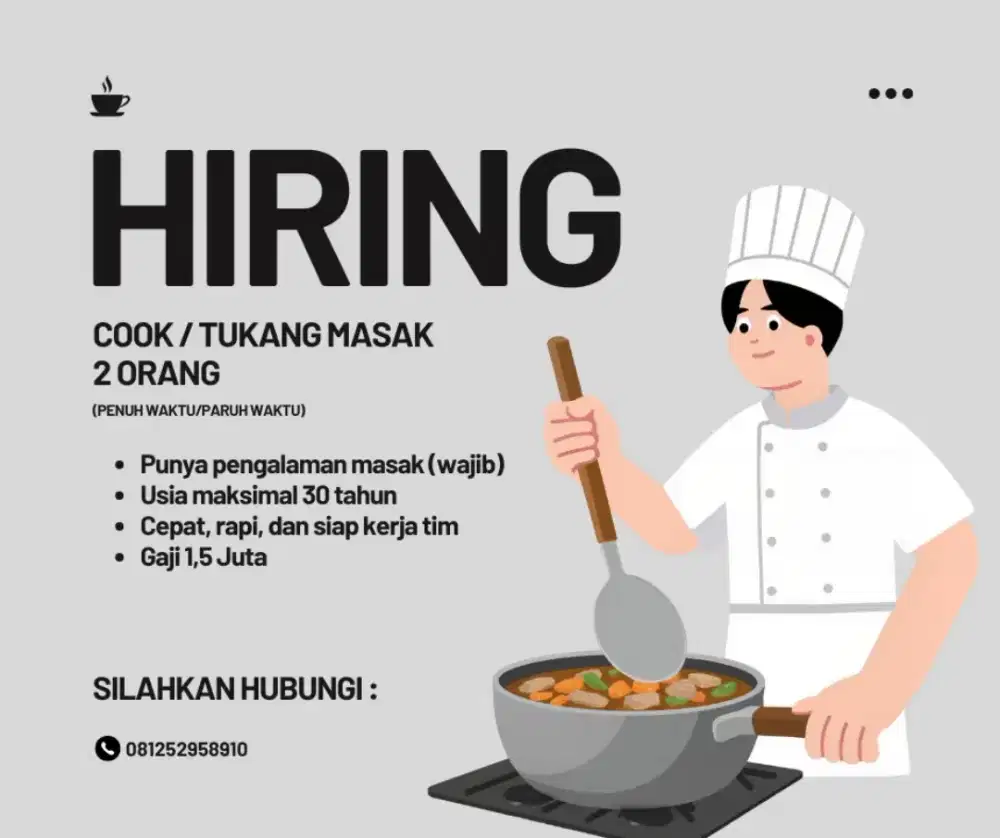 Lowongan kerja Tukan masak
