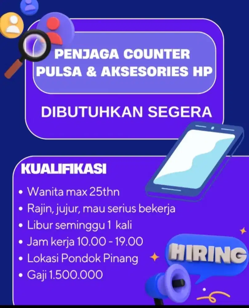 Di Butuhkan Pegawai Counter Pulsa