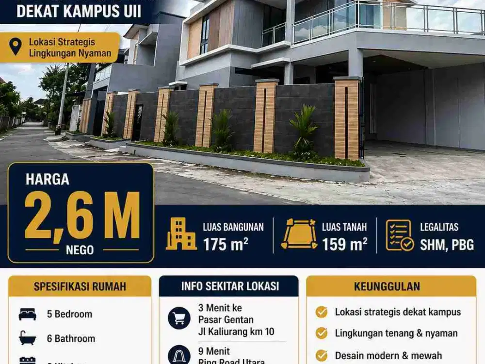Rumah Mewah 2 Lantai Kaliurang KM 10 SHM – 5 Kamar, Dekat UII & UGM
