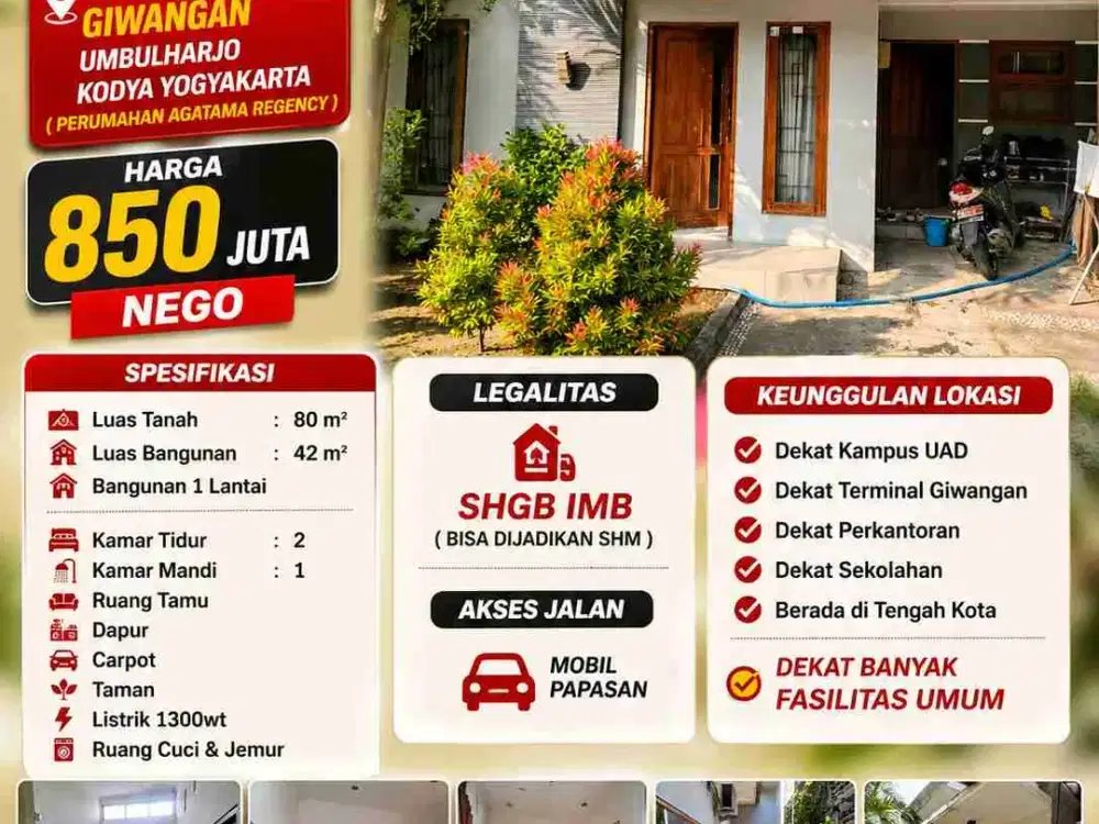 Rumah Murah Tengah Kota Giwangan 850 Juta – Perumahan One Gate, Bisa SHM!