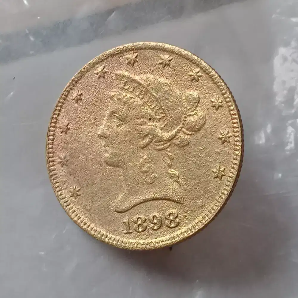 Koin Langka 1898 LIBERTY HEAD 10 DOLLAR USA BEKAS LENCANA PIN