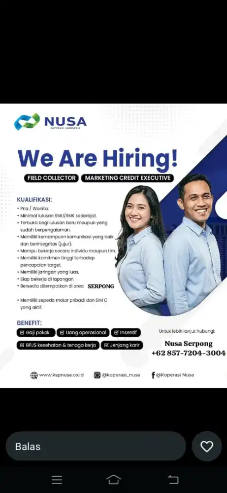 Lowongan kerja marketing &field collection