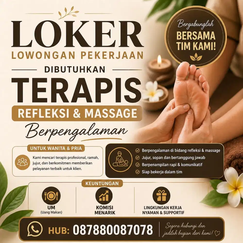 LOWONGAN TERAPIS REFLEKSI DAN MASSAGE