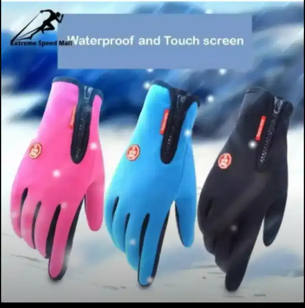 QR Sarung Tangan Sepeda Waterproof Hitam,Pink&Biru