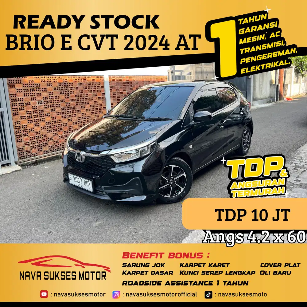 TDP 10 Jt Angs Termurah All New Brio E CVT 2024 Matic Hitam Low Km