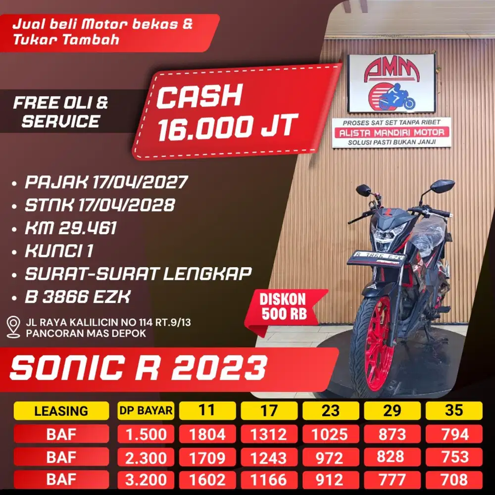 SONIC R 2023 PAJAK HIDUP CASH / KREDIT ALISTA