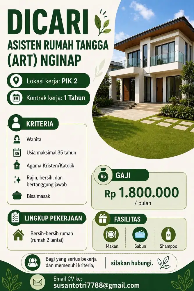 LOWONGAN KERJA LOKER ART ASISTEN RUMAH TANGGA PEMBANTU PIK 2 JAKARTA