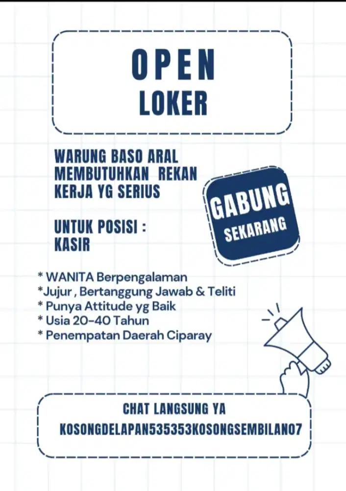 KASIR WANITA BERPENGALAMAN