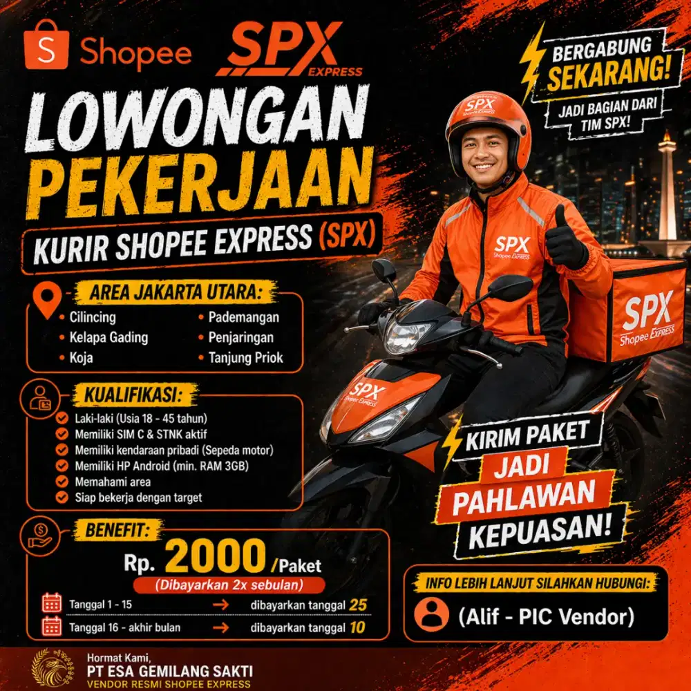 Lowongan Kurir Motor Shopee Express (SPX) Jakarta Utara