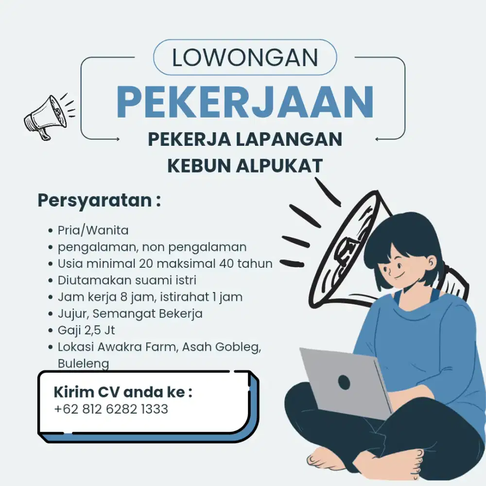 Dicari Pekerja Lapangan Kebun Alpukat
