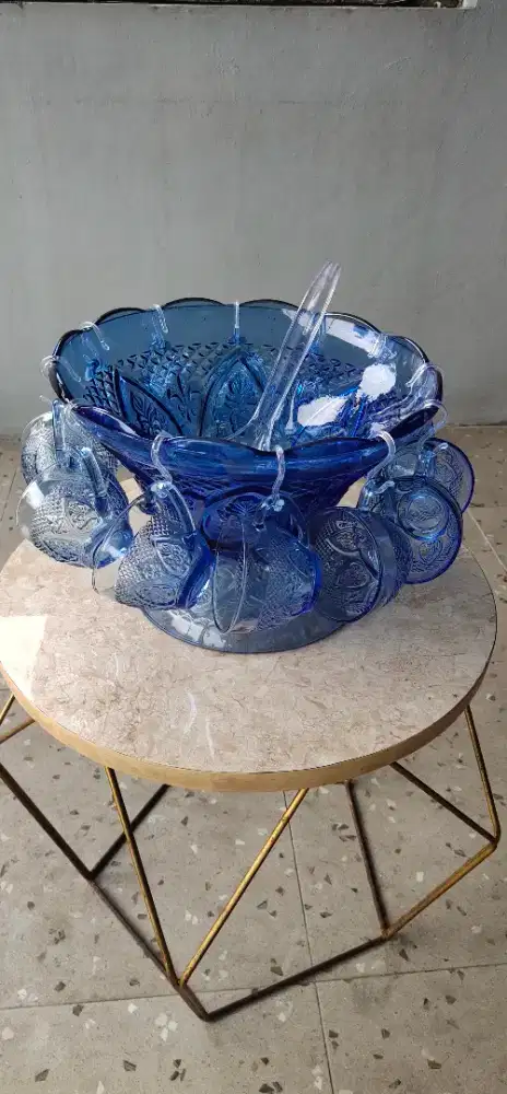 27 Piece Cocktail Set / Punch Set Rose Copper Blue Year 1986