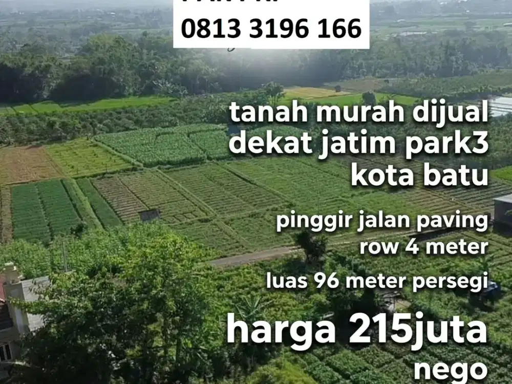 DIJUAL MURAH TANAH LUAS 96M2 DEKAT JATIMPARK 3