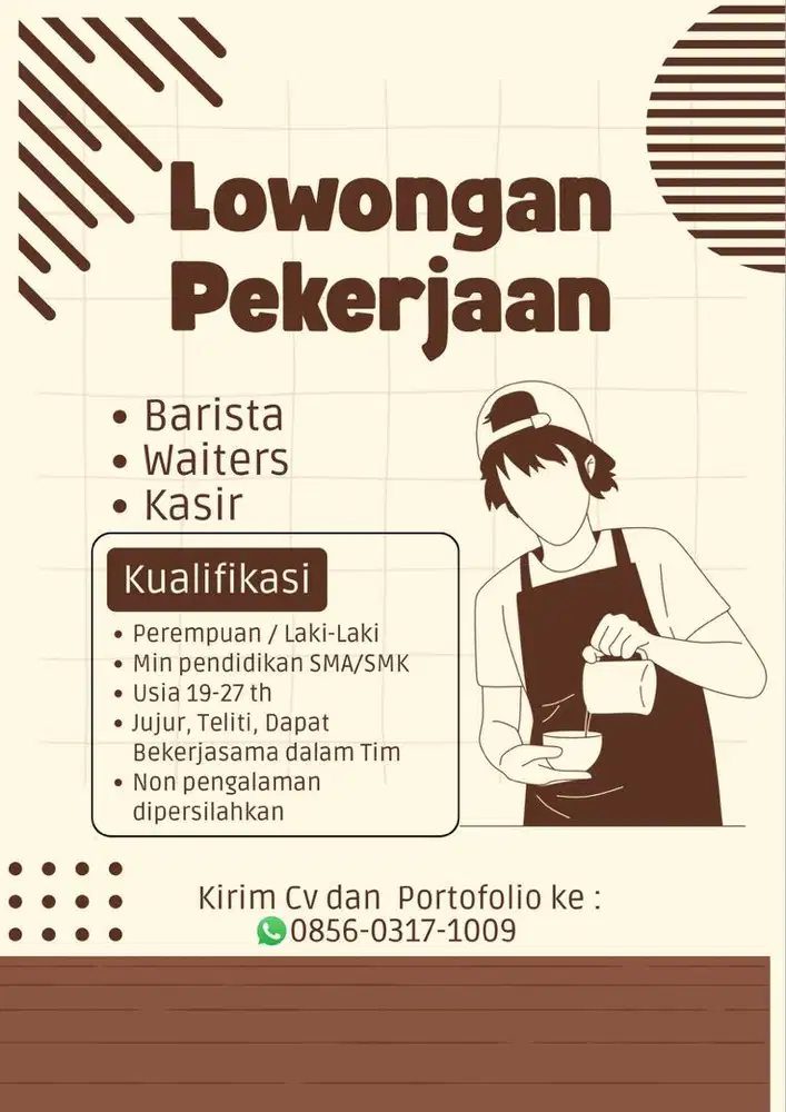 Lowongan kerja Barista/Waiters/Kasir