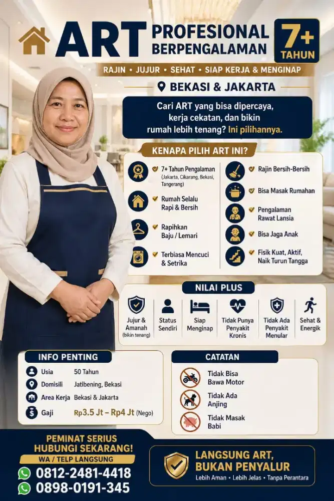 ART Profesional Berpengalamam 7th+ Asisten Rumah Tangga